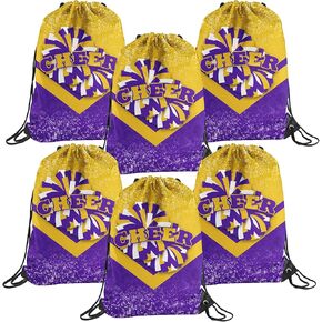 6 Pcs Cheer Drawstring Backpack Cheerleading Drawstring Gym Bags Cheerleader Gifts for Cheerleaders (Blue&Orange)