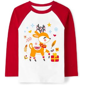 Tkria Boys Girls Christmas Shirts Raglan Long Sleeve Reindeer Snowman Cat Dinosaur Monster Truck Tops for Kids 2-10T