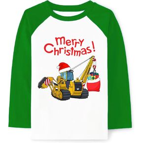 Tkria Boys Girls Christmas Shirts Raglan Long Sleeve Reindeer Snowman Cat Dinosaur Monster Truck Tops for Kids 2-10T