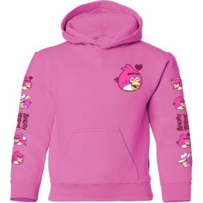 Angry Birds Official Love Bird Pink Valentine's Day Hearts Youth Hooded Fleece Pullover Sweatshirt for Girls, Boys, Unisex