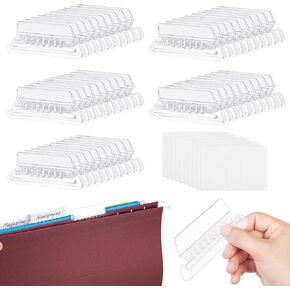 100 Pcs File Folder Labels for Hanging Folders Inserts File Tabs, 2-Inch Split File Organizer Inserts Plastic Tabs for School Learning, Office Supplies, and Family use (Clear)