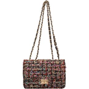 Women's Tweed Plaid Square Bag, Large Capacity Quilted Woven Embroidered Shoulder Bag, Ladies Woolen Handbag Clutch Tote