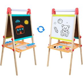 Kids Art Easel with Paper Roll, Art Easel Wooden Easel for Toddlers, Foldable Painting Easel for 2-12 Years Children, Height Adjustable Drawing Outdoor Easel