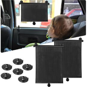 2PCS Car Window Shades for Baby, Retractable UV Protection Sun Shade, 18"×15" Side Window Sun Blocker with Suction Cups for Cars, SUVs, and Trucks