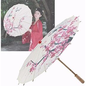 Asian Nylon Umbrella Parasol DIY Paper Umbrellas, Mini Classical Handmade Oil Paper Umbrella Painting Dancing Props Rainproof Parasol with Plum Blossoms & Wooden Handle（Small Size)