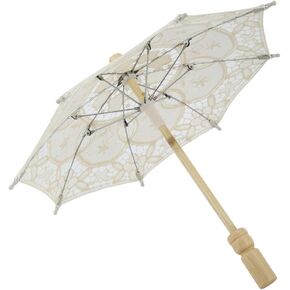 Qiilu Bridal Umbrella Lace Cotton Umbrella Material:Lace + Wooden Handle Bridal Umbrella Lace Cotton Embroidery Handmade Parasol Umbrella Wedding Supply(White) (Milky White)