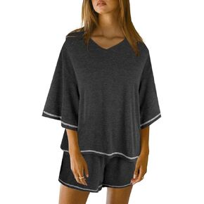 Remidoo Women's 3/4 Sleeve Tops and Elastic Waist Shorts Pajama Set Casual lounge set