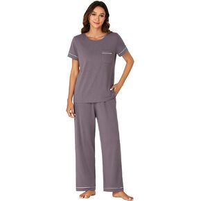OPOIPIN Women's Pajama Set Short Sleeve Scoop Neck Pocket Top With Long Pants Sleepwear