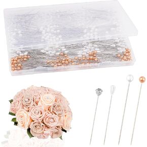 500Pcs 4 Styles Bouquet Pins Flower Pin Pearl Head Pins Crystal Corsage Pins for Dressmaking Jewelry Flower Decoration Bridal