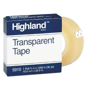 Highland Transparent Tape, 1 roll 3/4" x 1296", 1 Inch Core, Clear (MMM5910341296)
