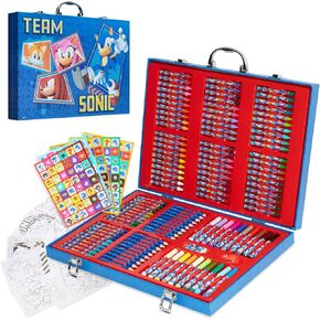 Sonic The Hedgehog Colored Pencils Art Supplies 130+ pcs Drawing Kit School Supplies Girls Drawing Pencils Art Kit Travel Case with Crayons Arts and Crafts for Kids 4-12