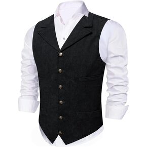 Barry.Wang Men's Corduroy Vest V-Neck Vintage Western Cowboy Waistcoat Sleeveless Jacket Slim Fit Casual Business Vests