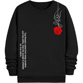 Men's Letter Floral Graphic Sweatshirts Long Sleeve Crewneck Pullover Tops Trendy Fall Outfits