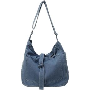 Women's Retro Large Canvas Denim Shoulder Bag Denim Crossbody Handbags Casual Style Lightweight Tote Purse