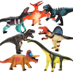 7 Pcs Jumbo Soft Realistic Dinosaur Toys Set Dinosaur Playset include T-Rex, Stegosaurus, Monoclonius, Pterosaur Dinosaur Toy for Kids and Toddlers Dinosaur Party Favors