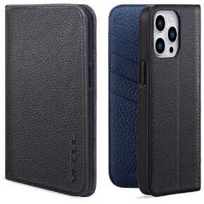 VISOUL Pebbled Genuine Leather Case for iPhone 14 Pro Max Wallet Case with Card Holder for Men and Women, Magnetic Flip Folio Cover with Stand for iPhone 14 Pro Max (6.7")(Purple+Light Purple)