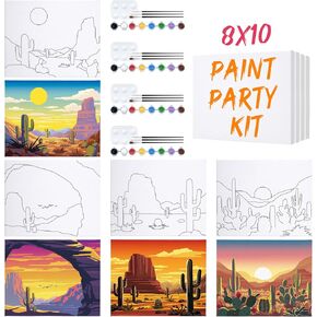 4 Pack 8x10 Inches Canvas Painting Pre Drawn Stretched Canvas for Painting for Adults Kids Paint Party Set Pre Drawn Outline for Paint and sip for Adult's Date Night Natural Scenery