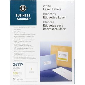 Business Source 26119 Mailing Labels, Full Sheet, Laser 8-1/2-Inch x11-Inch , 100/PK White
