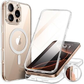 BERFY Magnetic for iPhone 16 Pro Max Case 6.9", [Compatible with Magsafe] Built-in Tempered Glass Screen Protector & Upgraded Camera Protection, Full-Body Plating Phone Case for 16 ProMax, Desert Gold