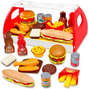 Play Food Sets for Kids Kitchen Pretend Fast Food with Hamburger Hotdog Fries Play Kitchen Toy Food for Kids Toddlers Educational Learning Hazms