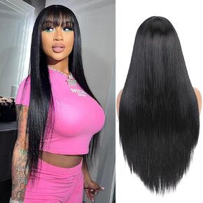 WIGER Long Platinum Blonde Straight Wig for Women 26 Inches Mixed Blonde Wig Middle Part Highlighted Blonde Straight Hair Wig Natural Looking Synthetic Colorful Hair for Daily or Costume