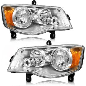 2011-2020 Dodge Grand Caravan Headlights Assembly for 11-20 Dodge Grand Caravan 08-16 Chrysler Town & Country Factory Style Chrome Housing with Amber Reflector Replacement Pair