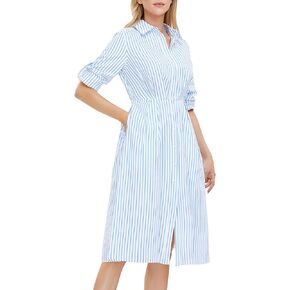 EXLURA Women's Long Sleeve Striped Button Down Shirt Dress with Pockets 2024 Fall Midi Dresses Business Casual Outfit