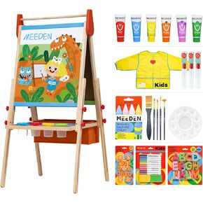 MEEDEN Wooden Art Easel for Kids: Double-Sided Painting Kids Easel for Toddlers with Paper Rolls - Magnetic Easel with Chalkboard & Deluxe Accessories