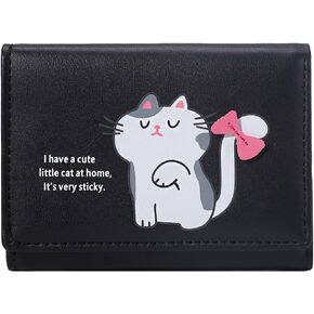 Cute Cat Print Wallet for Girls Small Wallet with ID Credit Card Holder for Women (PINK)