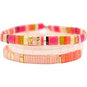 Mack and Rex | Sunset - TILA BEMack and Rex (Sunset) Tila Bead Stretch Bracelets - Miyuki Tila Beads Durable, Waterproof, Lightweight & Comfortable for Layering - Fit for Men and Women, Gift Idea - Stack of 3