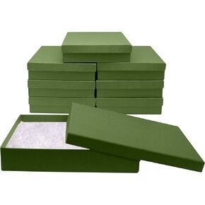 Novel Box® Made in USA Jewelry Gift Box in Green Kraft with Removable Cotton Pad 7X5X1.25 (Pack of 8) + NB Cleaning Cloth