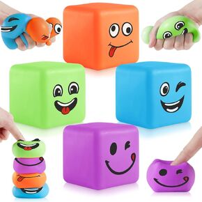 Mini Smile Face Stress Ball for Kid 4 Pack, Funny Slow Rising Balls Stress Cube Sensory Fidget Toys for Kids Adults Autism, Classroom Prize Toy, Party Favor Goodie Bag Stuffers