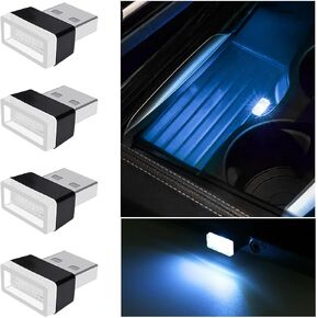Mandark 4PCS USB LED Car Interior Atmosphere Lamp, Plug-in USB Interface Vehicle Decor Night Light, Portable Mini Automotive Ambient Lighting Kits, Universal for SUV, Sedan, Truck (White)
