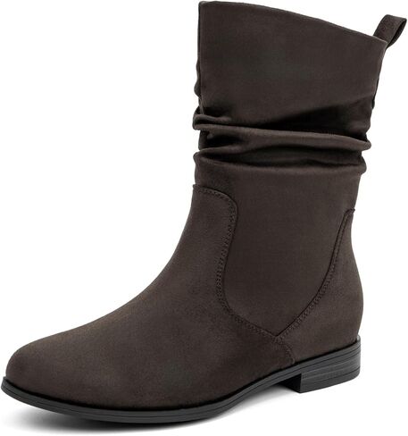 VJH confort Women's Mid Calf Boots, Almond Round Toe Low Heel Comfort Dress Slouchy Booties in Saudi Arabia