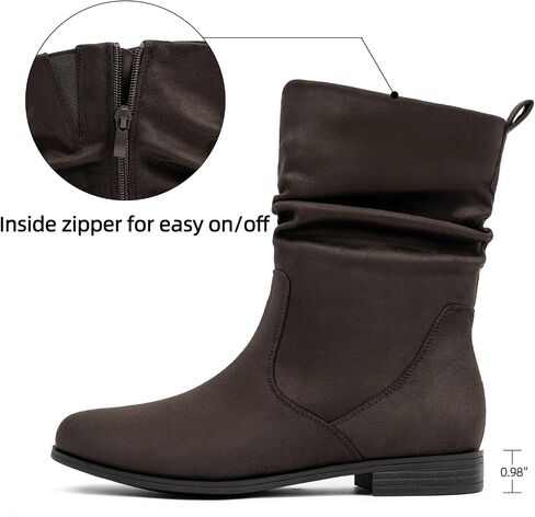 VJH confort Women's Mid Calf Boots, Almond Round Toe Low Heel Comfort Dress Slouchy Booties in Saudi Arabia