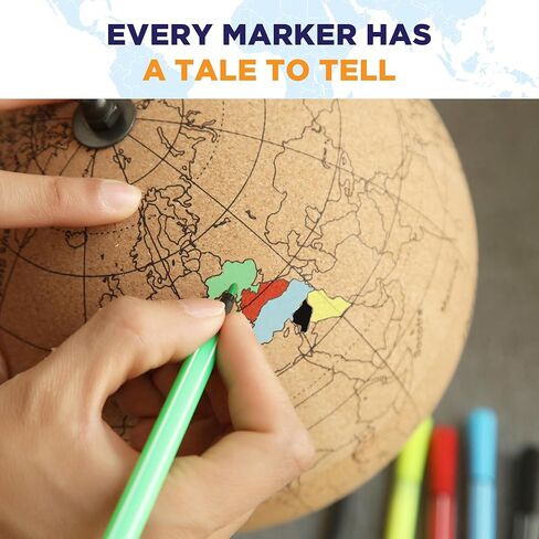 Small Color-in Cork Globe with 5 Different Colored Markers & Durable Steel Base | Great for Mapping Travels & Educational Purposes | Does Not Have Plastic Strip Like Most in Kuwait