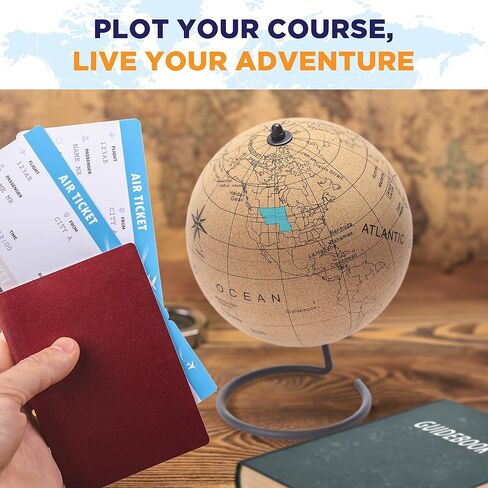 Small Color-in Cork Globe with 5 Different Colored Markers & Durable Steel Base | Great for Mapping Travels & Educational Purposes | Does Not Have Plastic Strip Like Most in Kuwait