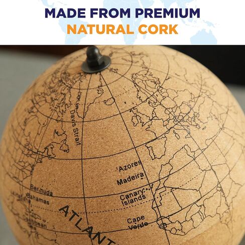 Small Color-in Cork Globe with 5 Different Colored Markers & Durable Steel Base | Great for Mapping Travels & Educational Purposes | Does Not Have Plastic Strip Like Most in Kuwait