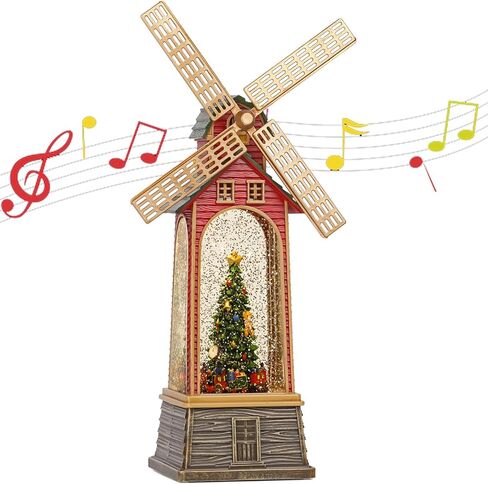 Windmill Christmas Snow Globe, USB or Battery Operated Sparkly Glitter Christmas Tree Snow Globe Lantern with Musics for Christmas Decorations and Snow Globe Collection in Saudi Arabia