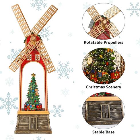 Windmill Christmas Snow Globe, USB or Battery Operated Sparkly Glitter Christmas Tree Snow Globe Lantern with Musics for Christmas Decorations and Snow Globe Collection in Saudi Arabia