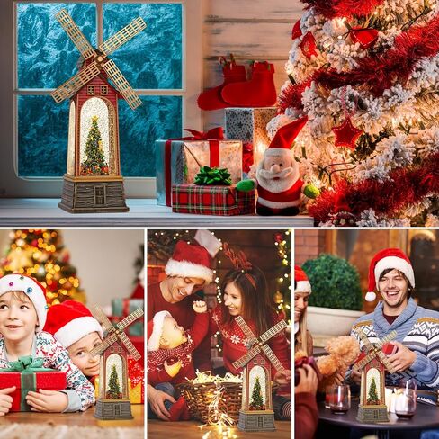 Windmill Christmas Snow Globe, USB or Battery Operated Sparkly Glitter Christmas Tree Snow Globe Lantern with Musics for Christmas Decorations and Snow Globe Collection in Saudi Arabia