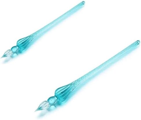 2Pcs Peacock Blue Glass Dip Pen Vintage Glass Dip Dipping Pen Filling Ink Signature Calligraphy Fountain Pens Art Painting Writing Supplies, Drawing Media, Drawing Pens in Saudi Arabia