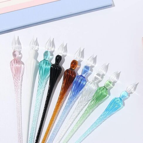 2Pcs Peacock Blue Glass Dip Pen Vintage Glass Dip Dipping Pen Filling Ink Signature Calligraphy Fountain Pens Art Painting Writing Supplies, Drawing Media, Drawing Pens in Saudi Arabia