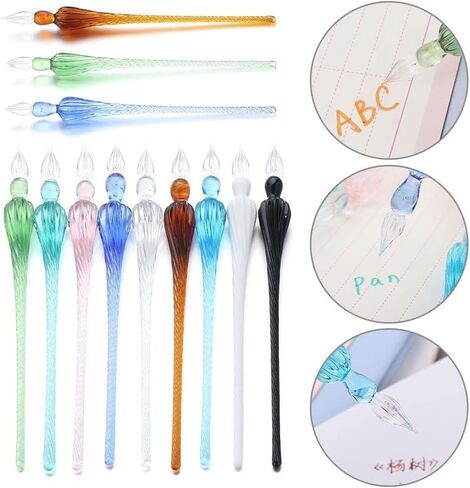 2Pcs Peacock Blue Glass Dip Pen Vintage Glass Dip Dipping Pen Filling Ink Signature Calligraphy Fountain Pens Art Painting Writing Supplies, Drawing Media, Drawing Pens in Saudi Arabia