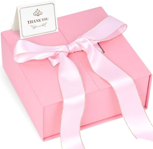 VGOODALL Black Gift Box, 8 x 8 x 3.5 Inches Gift Box with Lid, Large Gift Box with Ribbon Card Black for Birthday Wedding Baby Shower in Saudi Arabia