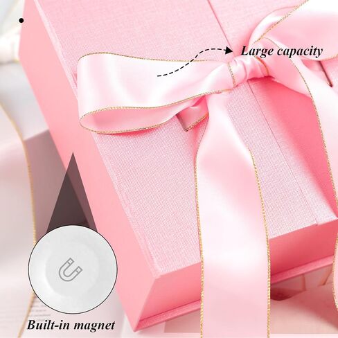 VGOODALL Black Gift Box, 8 x 8 x 3.5 Inches Gift Box with Lid, Large Gift Box with Ribbon Card Black for Birthday Wedding Baby Shower in Saudi Arabia