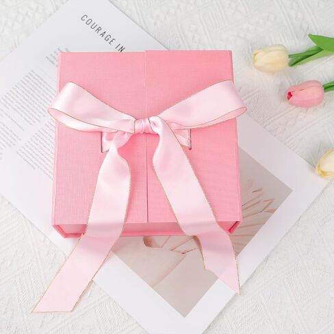 VGOODALL Black Gift Box, 8 x 8 x 3.5 Inches Gift Box with Lid, Large Gift Box with Ribbon Card Black for Birthday Wedding Baby Shower in Saudi Arabia