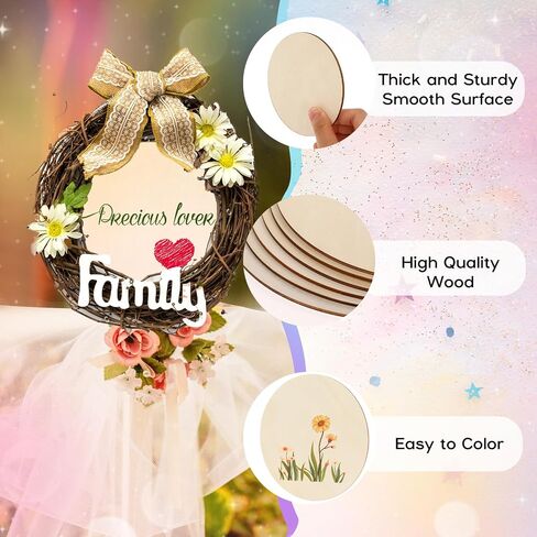 Bewudy 6 Pieces of Wood Circles for Crafts, 8 Inch Unfinished Wood Circles Discs, Wooden Ornaments for Crafts for DIY Crafts Door Hanger Sign Wood Buring Painting Christmas Decorate (6Pcs,20CM/8IN) in Saudi Arabia