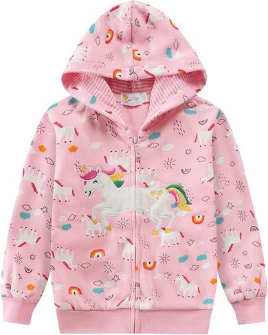 Little Hand Girls Unicorn Hoodies Zip Up Kids Strawberry Jackets Long Sleeve Toddler Dinosaur Sweatshirt Clothes 2-7 Years in Kuwait