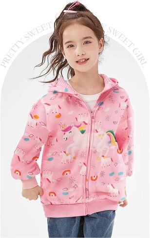 Little Hand Girls Unicorn Hoodies Zip Up Kids Strawberry Jackets Long Sleeve Toddler Dinosaur Sweatshirt Clothes 2-7 Years in Kuwait